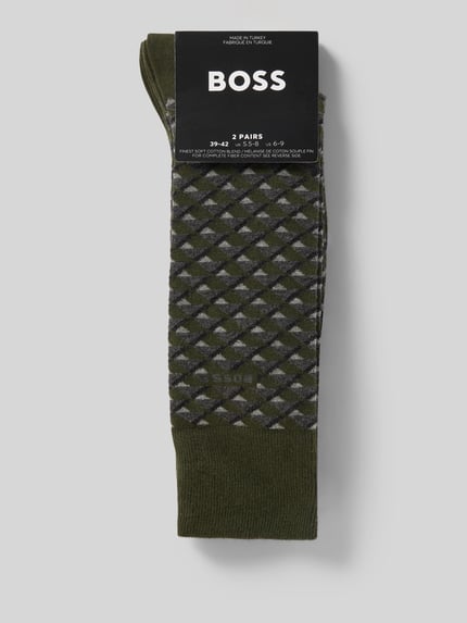 Productfoto, Sokken uit katoenmix in 2-pack van BOSS, all-over patroon in groen en grijs, geribde boord, heren sokken, katoenmix