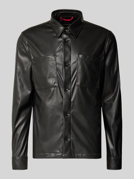 Produktfoto, Jacke in Leder-Optik Modell 'MESSI' van Cinque, Materiaalmix, regular fit, Kentkraag, knoopsluiting, borstzakken, zwart