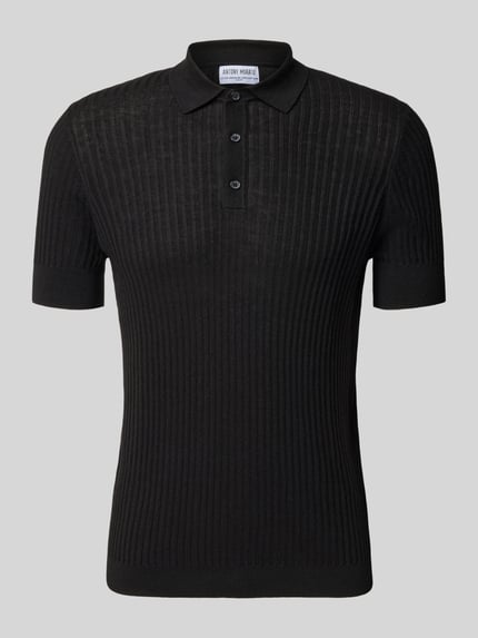 Produktfoto, Slim Fit Poloshirt aus Viskose-Mix von Antony Morato in Schwarz, Strick-Optik, Kurzärmelig, Rückenlänge 68 cm in Größe M
