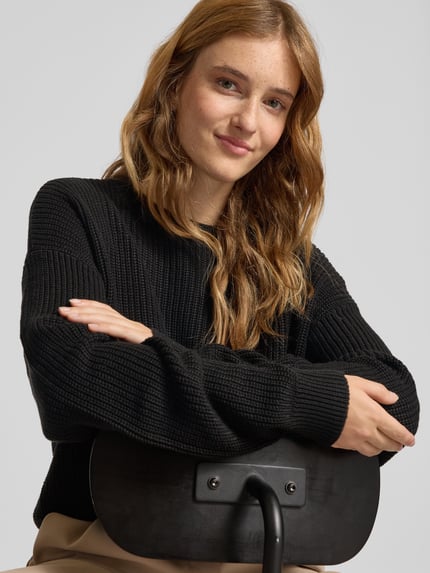 NOISY MAY® Sweter z dzianiny z okrągłym dekoltem model ‘MAYSA’ Czarny 3