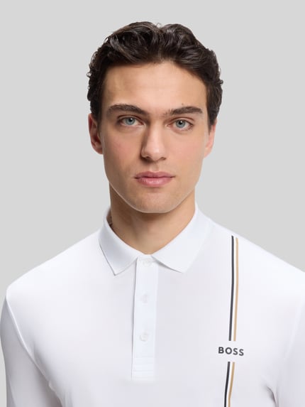 BOSS Green męski t-shirt o kroju regular fit sport z taśmą z logo Biały 3