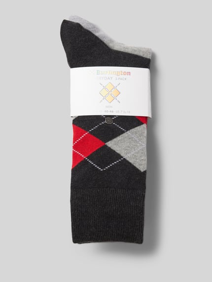 Burlington Sokken met labelapplicatie in een set van 2 paar, model 'Everyday Argyle' Groen - 3