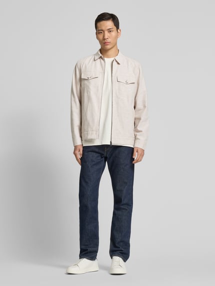 Tom Tailor Regular fit overhemdjack van een mix van linnen en katoen Beige - 1