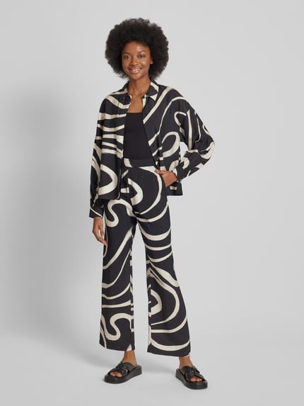 b.young Wide leg stoffen broek met all-over print, model 'Ibine' Zwart - 1