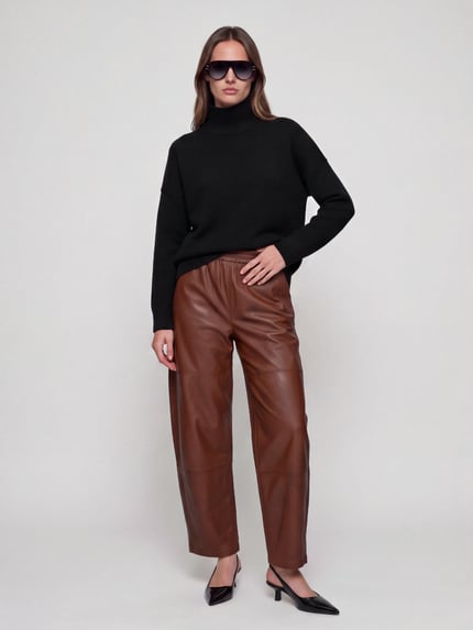 MAX&Co. Regular Fit Lederhose aus Schafnappa mit Gummibund Cognac 1