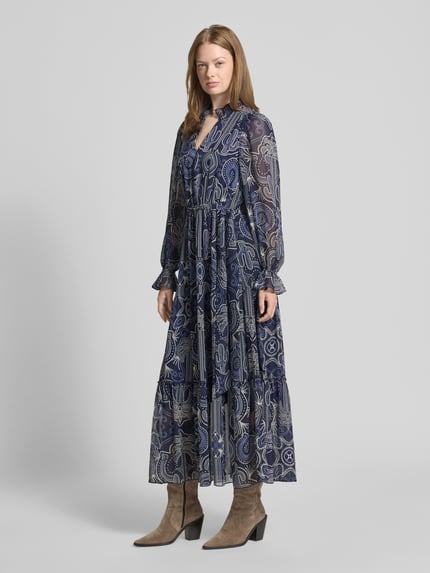 Oui Maxi-jurk met druppelvormige hals Donkerblauw - 1