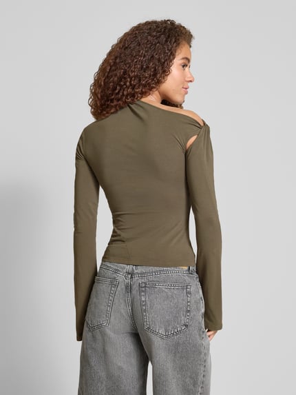 Weekday Shirt met lange mouwen en one shoulder-band, model 'Ira' Kaki - 5