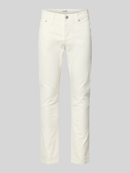 Produktfoto, Slim Fit Jeans mit Eingrifftaschen Modell 'GLENN' von Jack & Jones, mieszanka bawełny z dodatkiem streczu, krój slim fit, wpuszczane kieszenie, szerokość w rozmiarze 32/32: 42 cm, długość wewnętrzna nogawki w rozmiarze 32/32: 75 cm