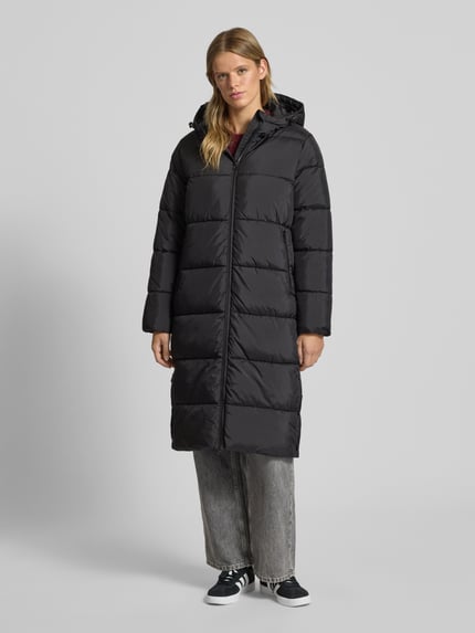 ONLY Regular fit gewatteerde lange jas met capuchon, model 'JENNY' Zwart - 4