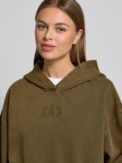 GAP Bluza z kapturem cropped z nadrukiem logo Zielony 3