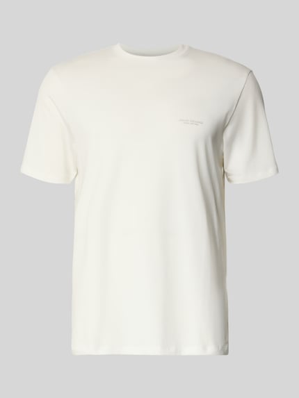 Produktfoto, Extra Slim Fit T-Shirt mit Rundhalsausschnitt von Armani Exchange, męski t-shirt, krój slim fit, okrągły dekolt, logo, długość tyłu w rozmiarze M: 70 cm, kolor jasny, gładka faktura
