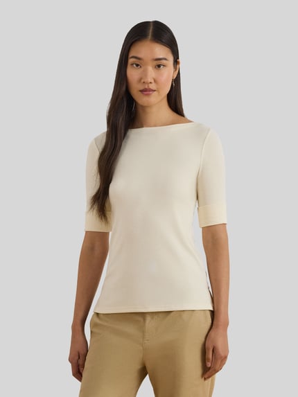 Lauren Ralph Lauren Slim Fit T-Shirt aus Baumwoll-Mix Modell 'JUDY' Ecru 4