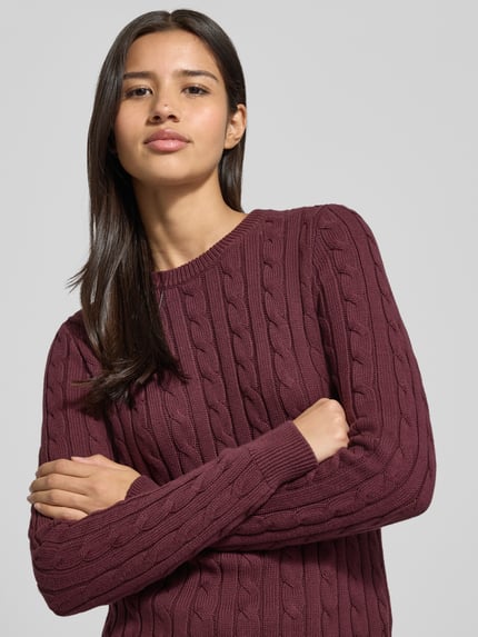 Jake*s Casual Slim fit shirt met lange mouwen in gebreide look Aubergine - 3