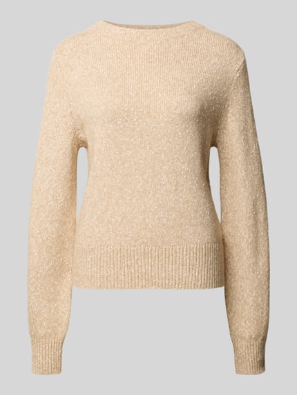 OPUS Sweter z dzianiny z okrągłym dekoltem model ‘Panep’ Camel 2