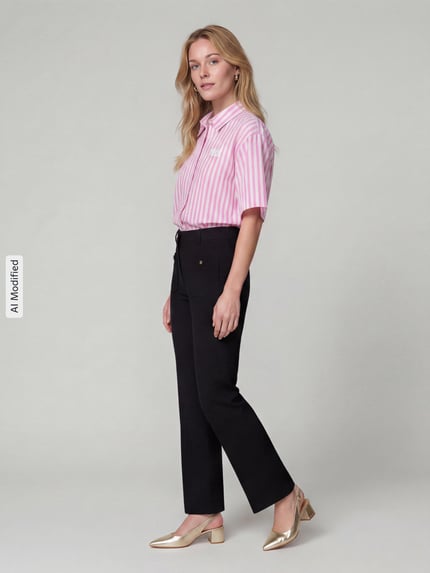 Raffaello Rossi Regular fit barrel leg broek van viscosemix model 'Miley Buttons' Zwart - 1