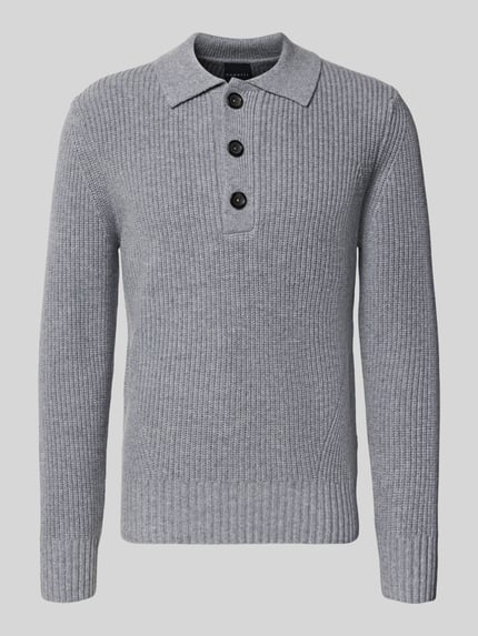 bugatti Strickpullover mit Umlegekragen und Knopfleiste Mittelgrau 2