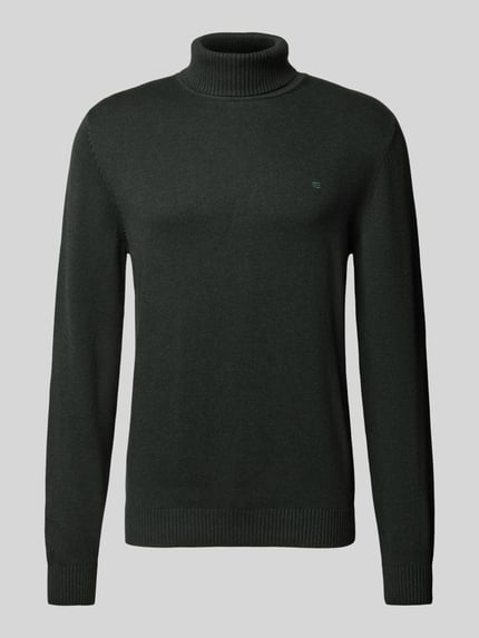 Christian Berg Men Sweter o kroju slim fit z mieszanki bawełny i wełny Ciemnozielony melanż 2