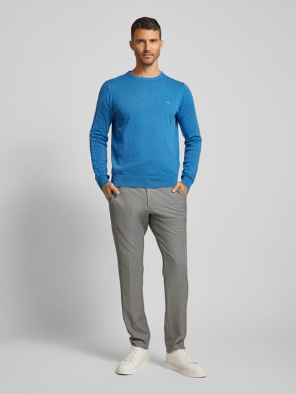 Fynch-Hatton Gebreide trui met label-stitching model 'Superfine' Blauw - 1