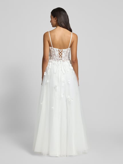 LUXUAR FASHION Avondjurk van tule met vetersluiting aan de achterkant Offwhite - 5