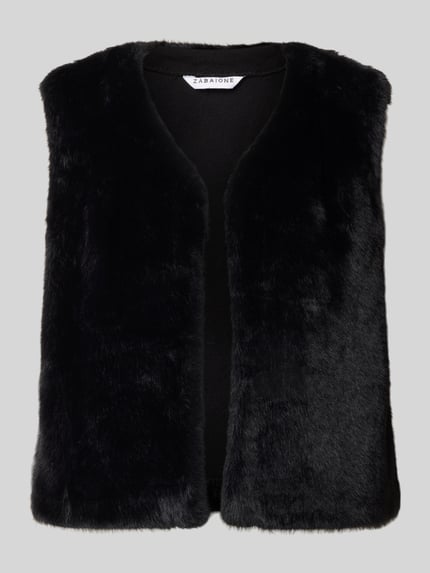 Produktfoto, Regular Fit Weste aus Kunstfell in unifarbenem Design von ZABAIONE, schwarze Farbe, weiche Textur, ärmellos, Damen Weste