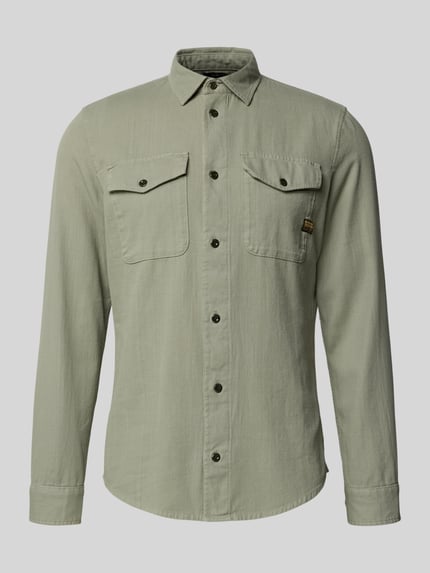 Produktfoto, Slim Fit Freizeithemd mit Label-Patch Modell 'Marine' von G-Star Raw in Hellgrün, Reine Baumwolle, Langärmlig, Kentkragen, Brusttaschen
