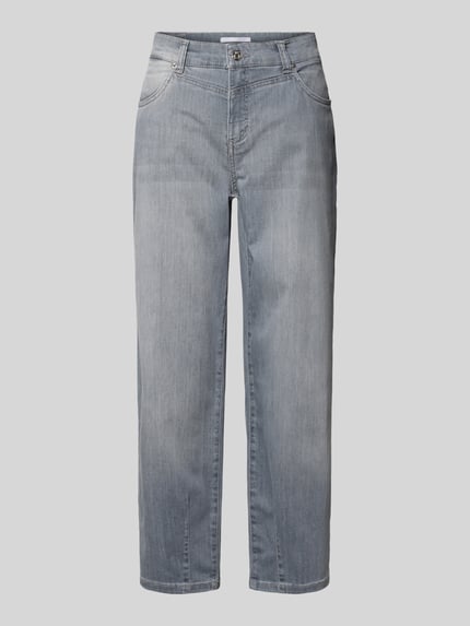 Productfoto, Straight Fit Jeans in verkürzter Passform Modell 'Bobbie' van MAC, dames jeans van katoenmix, ingelegde en achterzakken, knoop- en ritssluiting, lichtblauw gemêleerd met rechte pijpen, bandwijdte maat 36: 40 cm, binnenbeenlengte maat 36: 67 cm