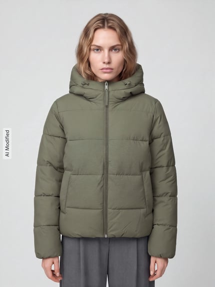 Tom Tailor Denim Regular fit pufferjack met capuchon Olijfgroen - 4