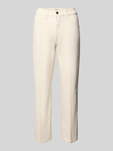 Produktfoto, cremefarbene Straight Fit Jeans im 5-Pocket-Design Modell 'MAY' von Brax aus Baumwoll-Mix mit Stretch-Anteil, verkürzte Passform