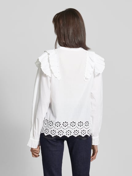 mbyM Regular fit blouse met broderie anglaise, model 'Natia' Wit - 5