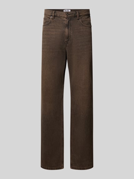 REVIEW Straight Fit Jeans aus reiner Baumwolle im Used-Look Dunkelbraun 2