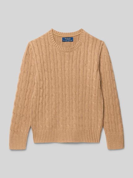 Polo Ralph Lauren Teens Gebreide pullover met kabelpatroon en ronde hals Camel - 1