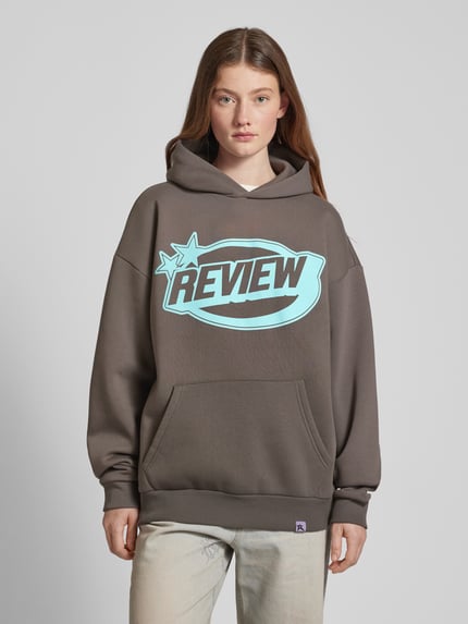 REVIEW Hoodie mit Label-Print Dunkelgrau 4