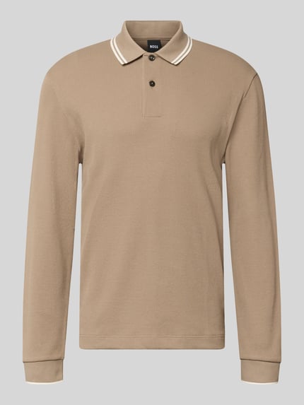 Produktfoto, Regular Fit Poloshirt aus Baumwoll-Mix Modell 'H-Pittman 10' von BOSS w kolorze beżowym, faktura prążkowana, Herren Poloshirt von BOSS