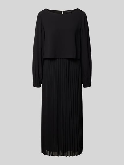 Productfoto, zwart A-Linien Freizeitkleid met lange mouw van s.Oliver BLACK LABEL, vrouwelijke vrijetijdsjurk met plissérok, effen textuur