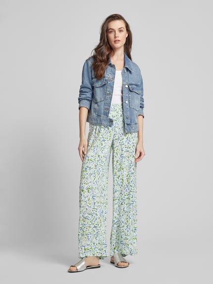 VILA Wide leg stoffen broek met all-over print, model 'POVA' Rietgroen - 1