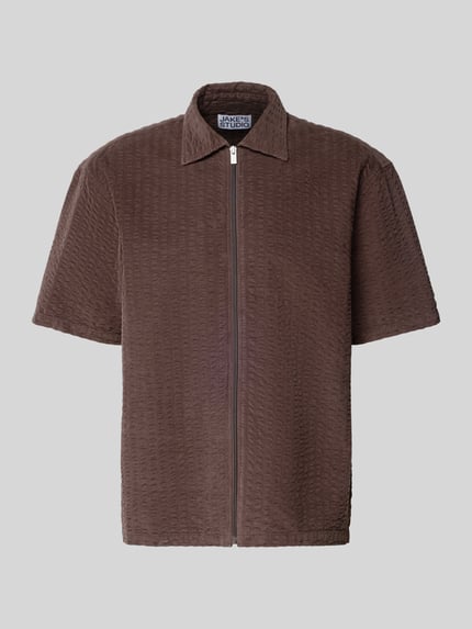 Jake*s Studio Men Koszula casual o strukturze, krój regular fit Czekoladowy 2