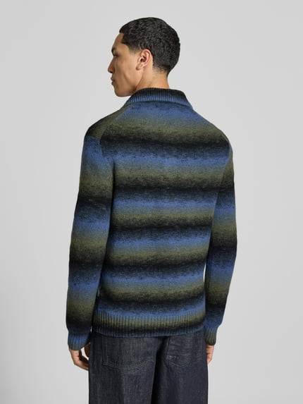 ANNARR sweter wełniany krój slim fit z kołnierzykiem polo Oceaniczny 5