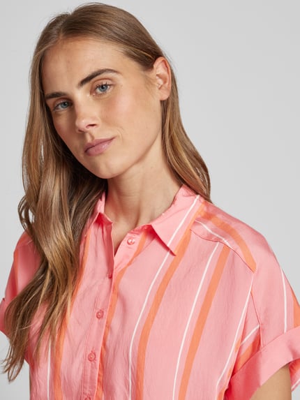 Milano Italy Blouse van viscosemix met streepmotief Felroze - 3