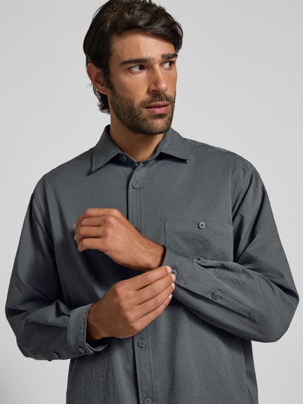 Jake*s Studio Men Slim Fit Freizeithemd mit Kentkragen Rauchblau 3