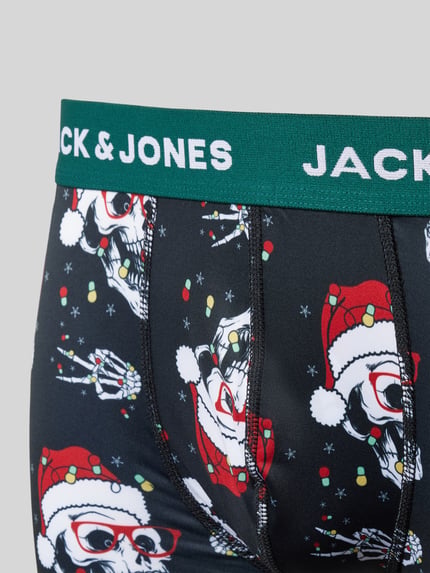 JACK & JONES Obcisłe bokserki ze szwami działowymi w zestawie 3 szt. model ‘XMAS SKULLS’ Czarny 2