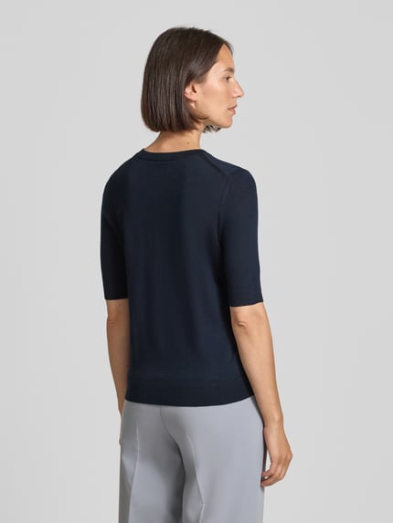 BOSS Regular fit pullover van zuivere scheerwol, model 'FARBELLA' Marineblauw - 5