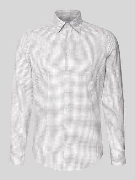 Produktfoto, Slim Fit Business Hemd aus Baumwolle mit Button-Down-Kragen von SEIDENSTICKER, feines Karo-Muster, Knopfleiste, dezente Textur