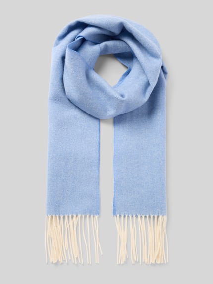 Produktfoto, Schal aus Wolle mit Kaschmiranteil von ASCOT in hellblauer Melange-Optik mit Strukturmuster, Strickmaterial, beige Fransen
