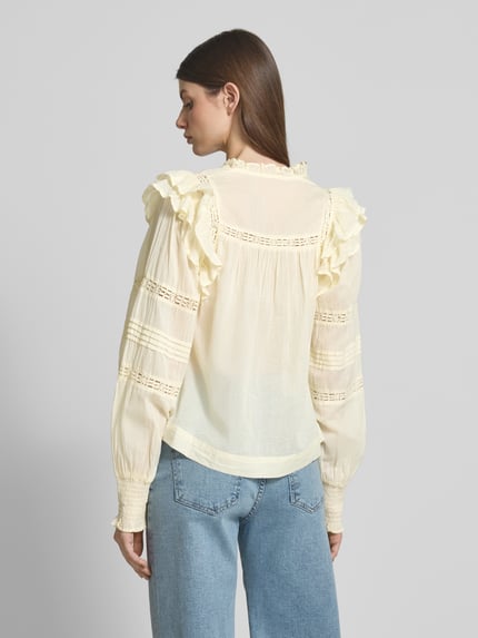 Neo Noir Bluzka o kroju regular fit ze koronką szydełkową model ‘Mauri’ Pastelowy żółty 5