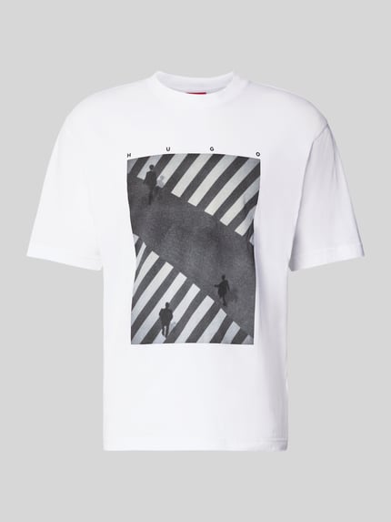 Produktfoto, Slim Fit T-Shirt aus reiner Baumwolle Modell 'DODGER' von HUGO, Optik: Unifarben, Motiv-Print, Label-Schriftzug, Jersey-Struktur