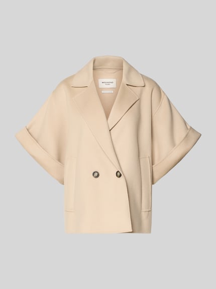Produktfoto, Regular Fit Kurzmantel aus reiner Schurwolle Modell 'NEO' von Weekend Max Mara, Optik: Unifarben, beige, Reverskragen, doppelter 1-Knopf-Verschluss, kurzarm mit Umschlag, seitliche Leistentaschen, gebürstete Materialverarbeitung
