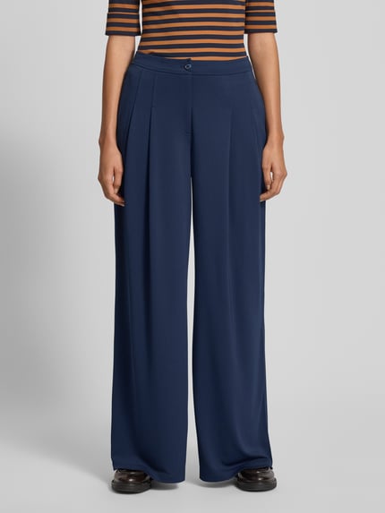 Lauren Ralph Lauren Wide leg stoffen broek met hoge band, model 'CHABRELL' Marineblauw - 4