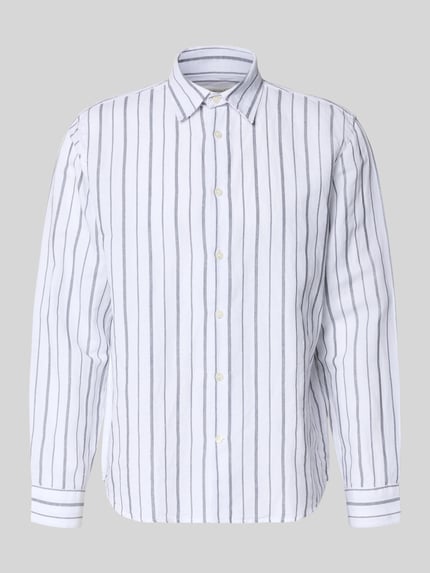 Produktfoto, Regular Fit Leinenhemd aus Baumwoll-Leinen-Mix Modell 'CLAY' von SELECTED HOMME, Optik: Allover-Muster, gestreift, Kentkragen, durchgehende Knopfleiste, Langarm, 1-Knopf-Manschette, weitenverstellbar.