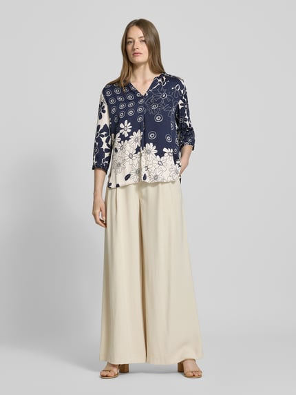 Milano Italy Blouse van pure viscose met tuniekkraag Marineblauw - 1