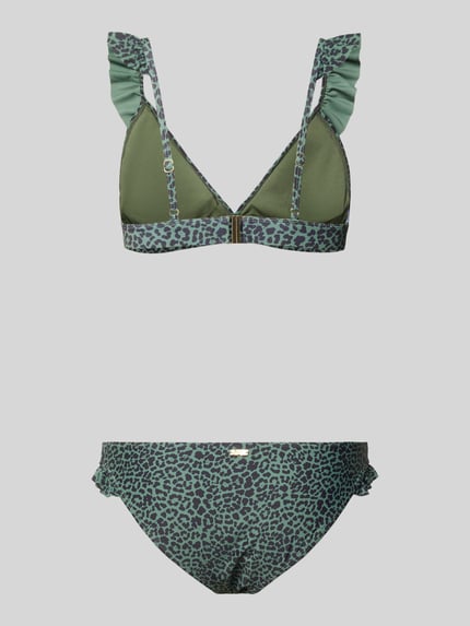 Productfoto, Bikini-Set im Allover-Look mit Rüschen van Shiwi, materiaalmix met stretch, nauwsluitend, model 'BOBBY', dames bikini, groentinten, all-over look, ruchedetail, gladde structuur, voorkantaanzicht.